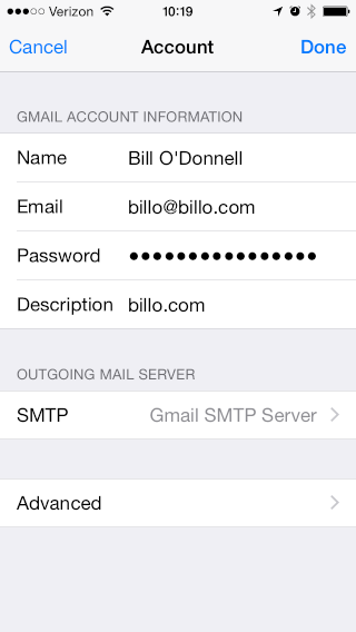 mail account details screenshot